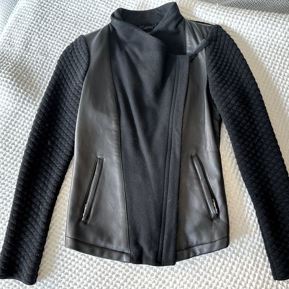 Mackage Shyla Leather Panel Wool Motorcycle Jacket (black)